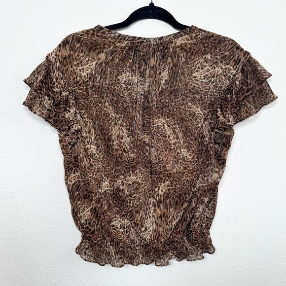 Ramy Brook Harissa Blouse XS Brown Leopard Print Flutter Short Sleeve - Picture 2 of 5